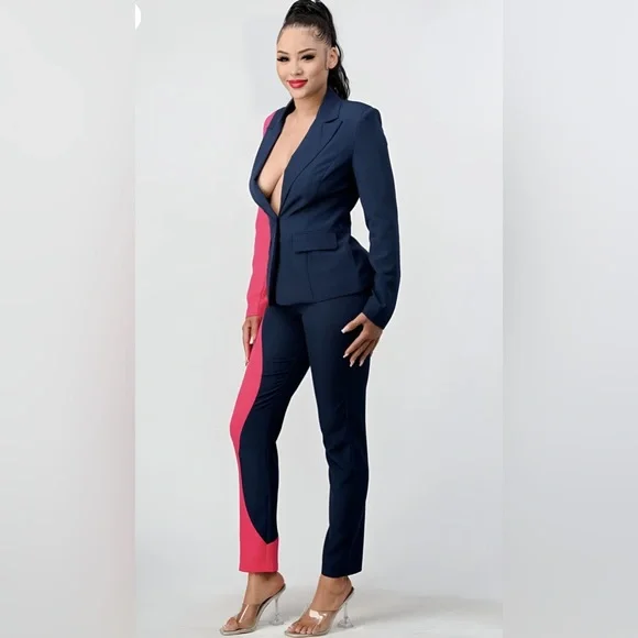 Navy & Pink Colorblock Business Suit - Picture 5 of 5